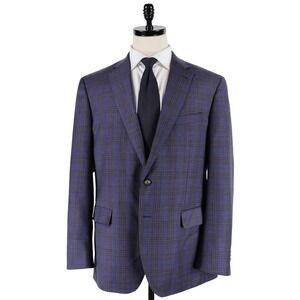 Joseph Abboud 100% Wool Sport Coat Blazer Size 44R Blue Brown Plaid